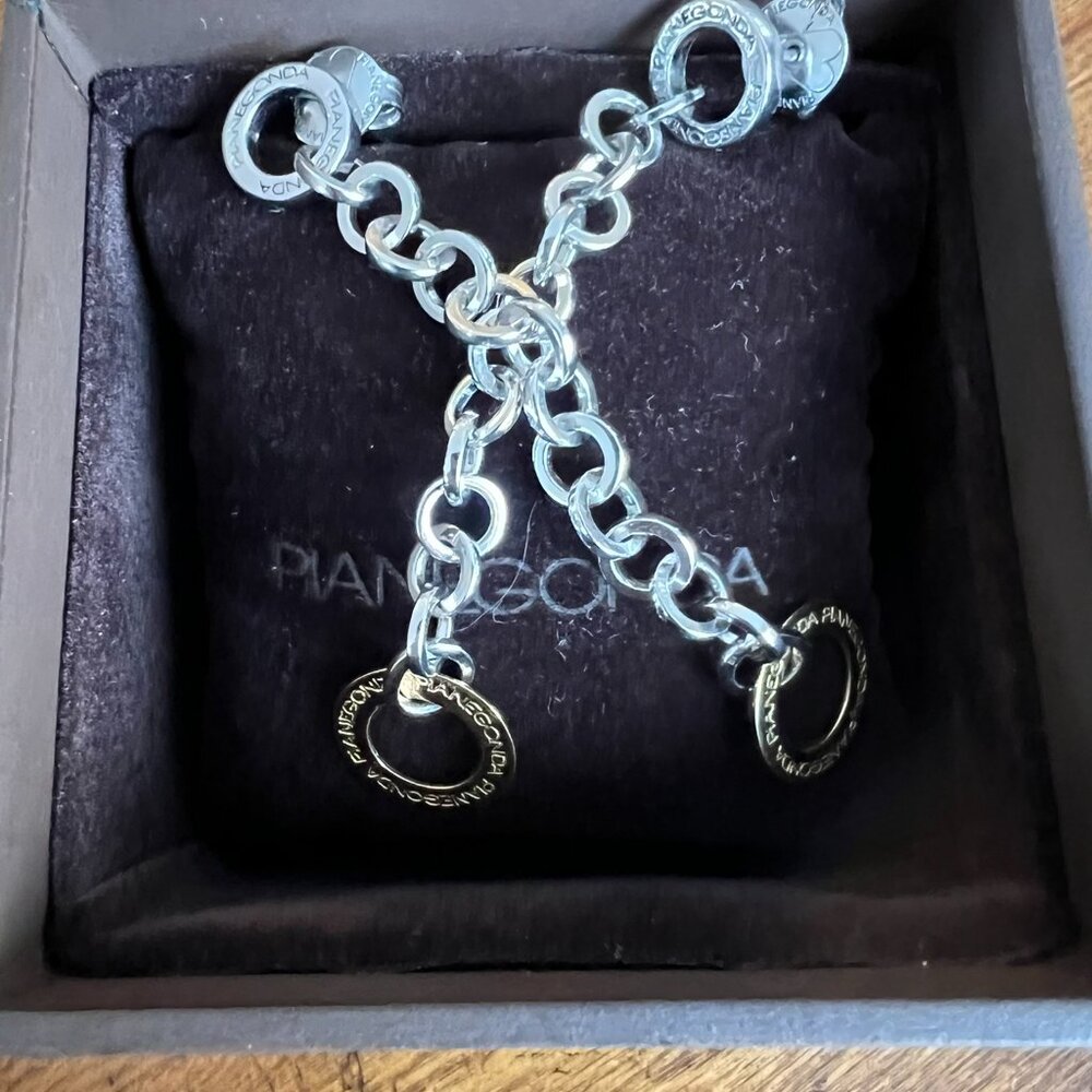 PIANEGONDA Earrings Sterling Chain Drop with Gold Dangle - Picture 3 of 6